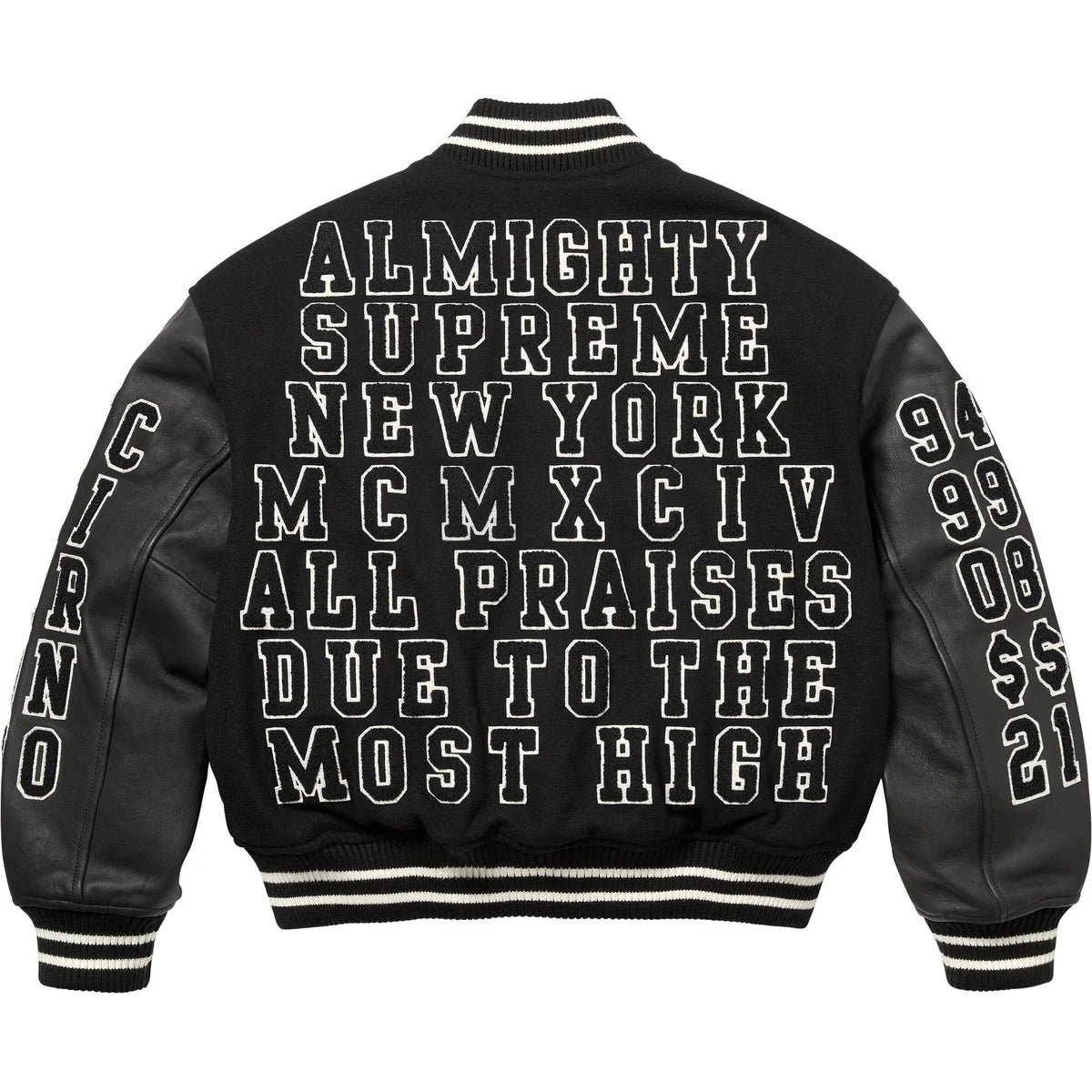 SUPREME PRAISES VARSITY JACKET "BLACK"