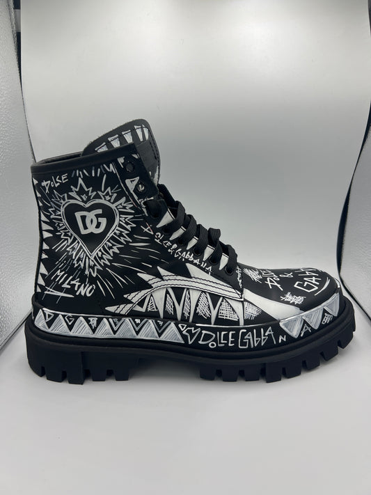 Dolce & Gabbana BLACK Leather COMBAT BOOTS "BLACK N.B.