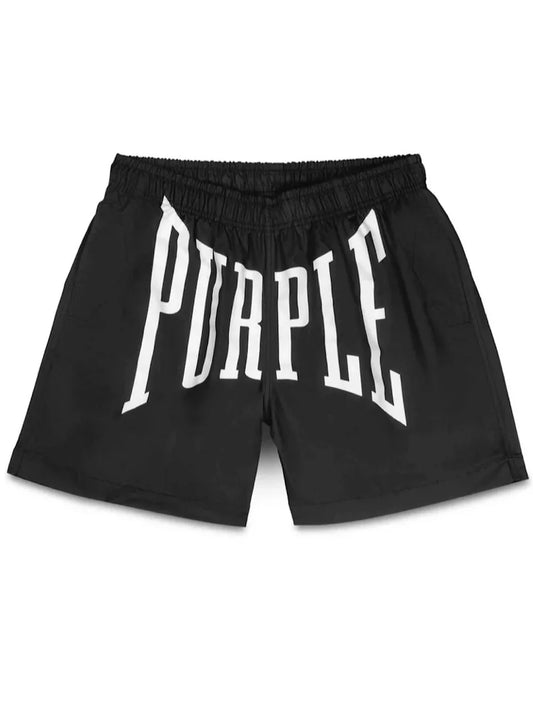 PURPLE BLACK LOGO SHORTS